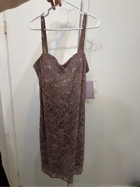 JS Collections Taupe Lace Sequin Midi Dress